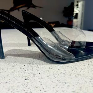 Black with clear strap stilettos